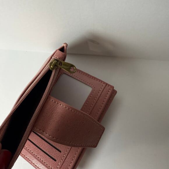 Blush Pink Small Wallet Compact Faux Leather Bifold with Zipper Coin Pouch - Picture 7 of 8